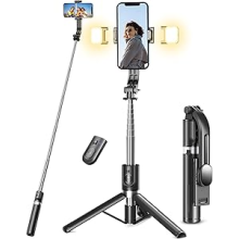 Selfie Stick Tripod with 2 Fill Lights, 45'' Extra Long Phone Tripod with Detachable Remote,