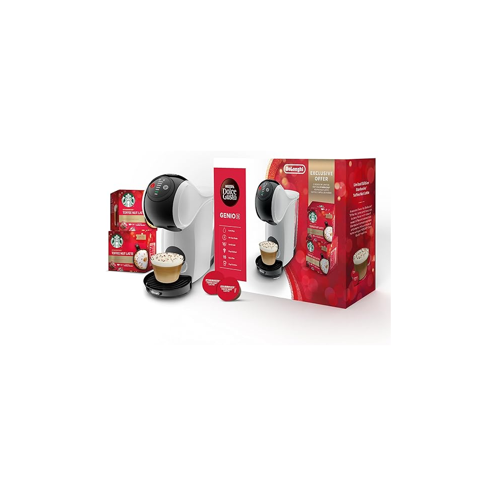 Dolce Gusto De'Longhi EDG226.W Genio S Pod Coffee Machine, Toffee Nut Latte Bundle, 0.8L removable water tank