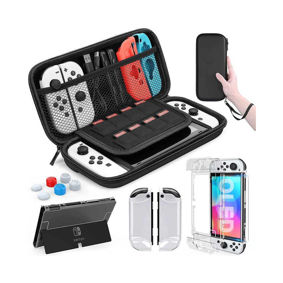 (Black) For Switch Oled Model Carrying Case 9 In 1 Accessories Kit For 2022 Nintendo Black 9369862636378