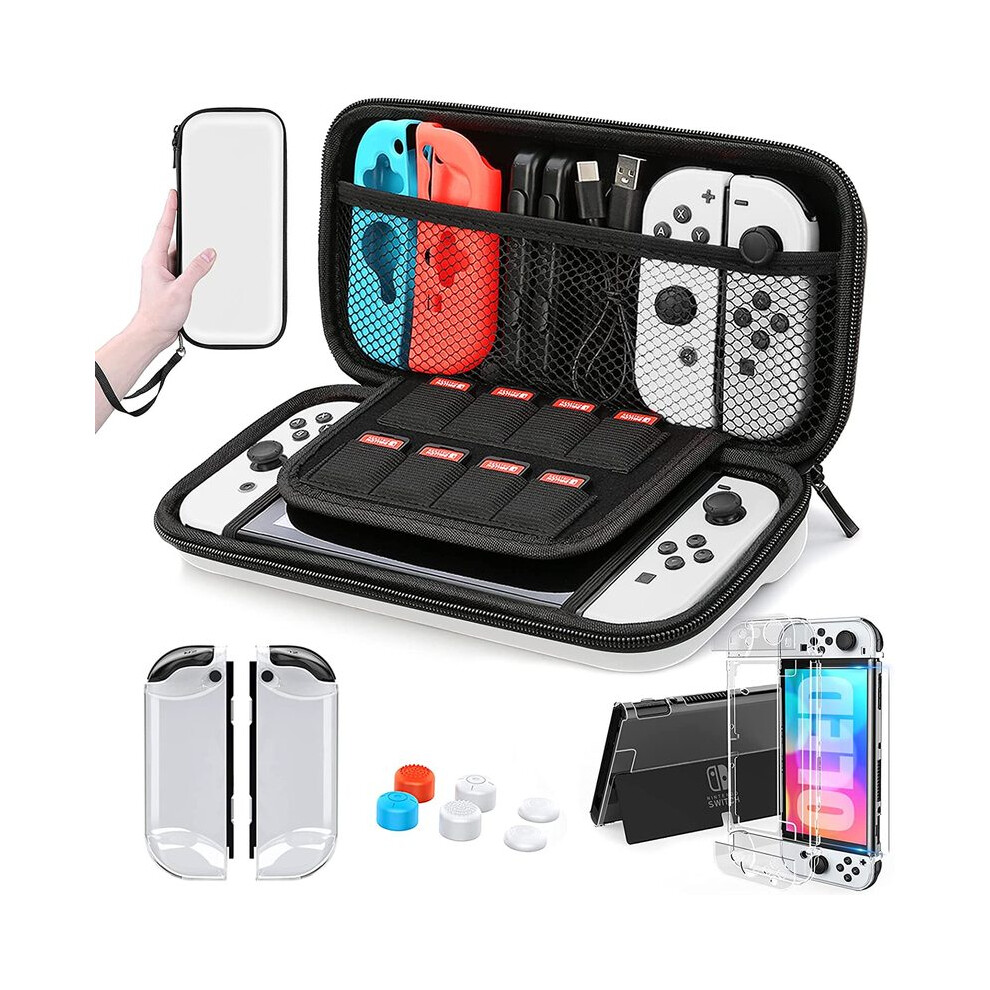(White) For Switch Oled Model Carrying Case 9 In 1 Accessories Kit For 2022 Nintendo White 9369862636385