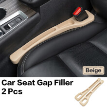 (Beige) 2PCS Car Seat Gap Filler Between Seats Console Organizer Seat Crevice Storage Box Bag Decoration Interior