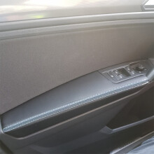 For VW Tiguan 2017 2018 2019 4pcs Black with white line Car Door Armrest Panel Microfiber Leather Cover