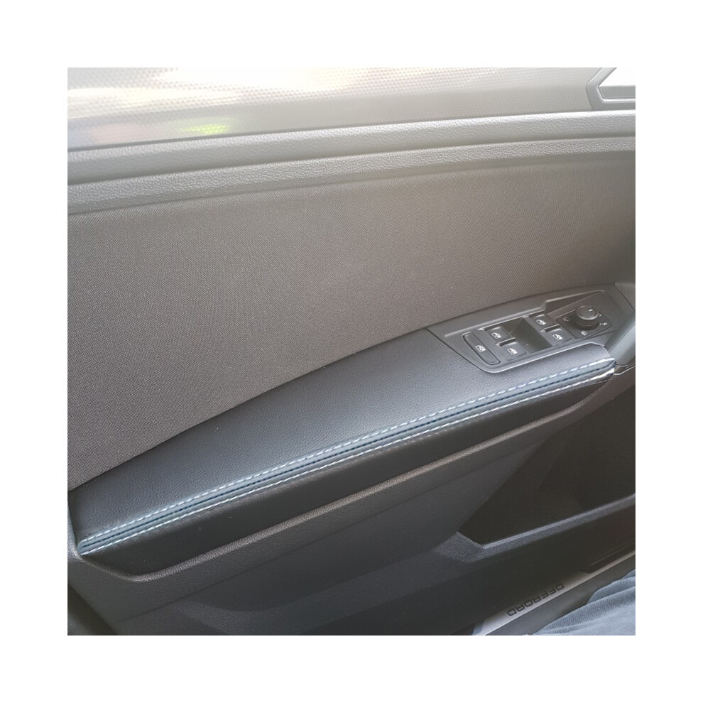 For Vw Tiguan 2017 2018 2019 4Pcs With Line Car Door Armrest Panel Microfiber Leather Cover Black/White 9008532285873