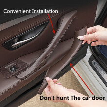(Beige-Left, LHD Back door) Car Interior Door Panel Grab Handle Covers Carbon Fiber Armrest Protective Trim Car Styling For BMW