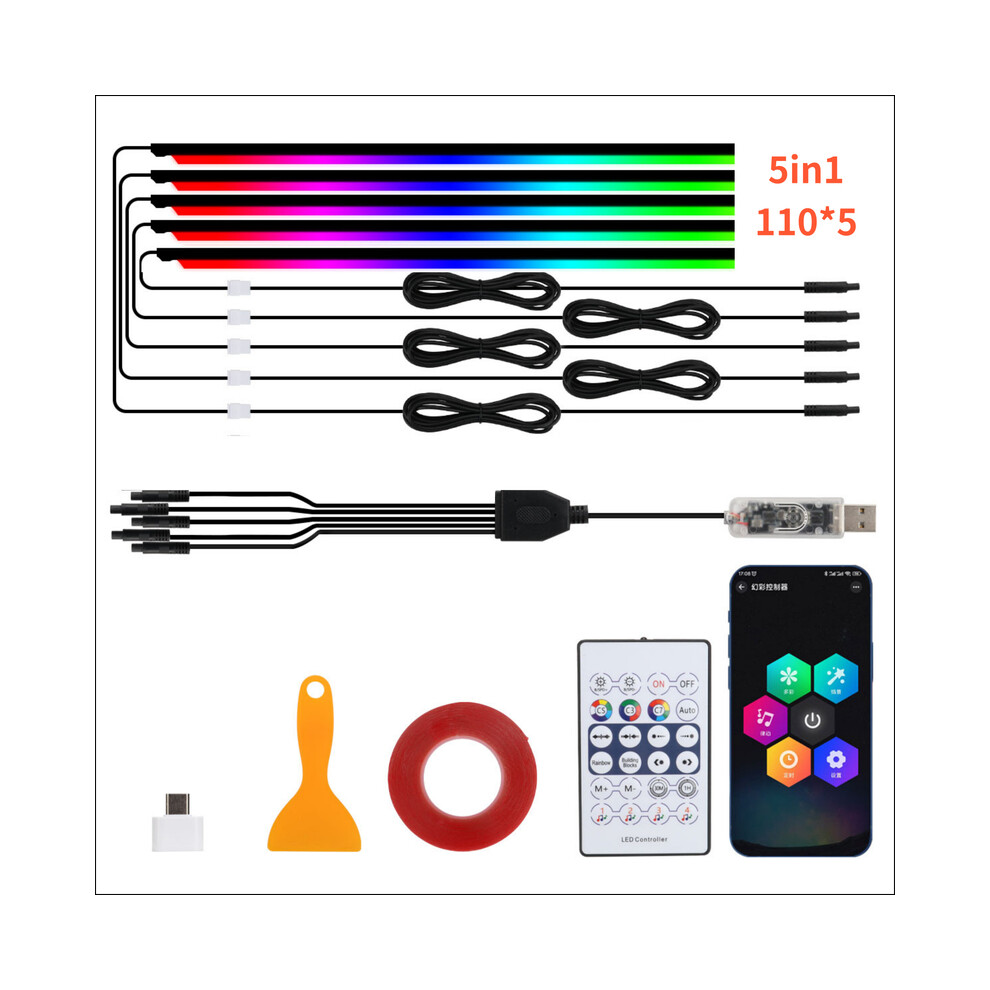 (5In1 110X5) Car Sunroof Ambient Lights Led Skylight Symphony Rgb Interior Acrylic Strips Decoration Usb App Remote 9008532268524
