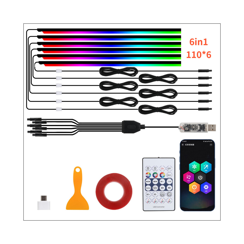 (6In1 110X6) Car Sunroof Ambient Lights Led Skylight Symphony Rgb Interior Acrylic Strips Decoration Usb App Remote 9008532282087