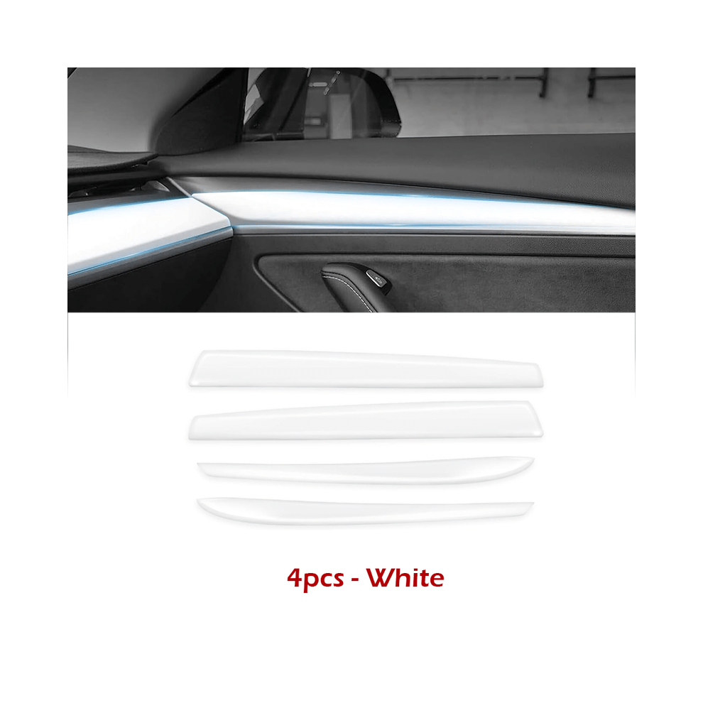 (4Pcs ) For Tesla Model Y (2019-2024) And Model 3 (2017-2023) Dashboard Cover Carbon Fiber Dash Wrap Front Door White 9008532268951