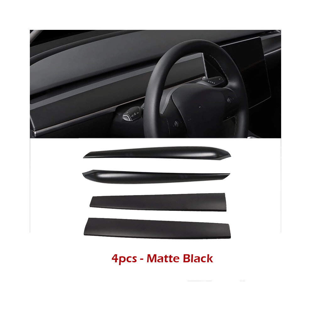 (4Pcs ) For Tesla Model Y (2019-2024) And Model 3 (2017-2023) Dashboard Cover Carbon Fiber Dash Wrap Front Door Black 9008532268968