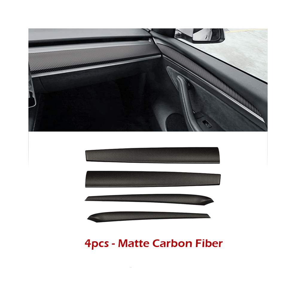 (4Pcs Matte Cf) For Tesla Model Y (2019-2024) And Model 3 (2017-2023) Dashboard Cover Carbon Fiber Dash Wrap Front Door 9008532271388