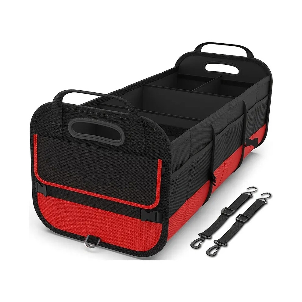 (-Red) Universal Large Trunk Organizer For Car, Collapsible Multi Compartment Trunk Storage Bag With 2 Retractable Black/Red 9008532248922