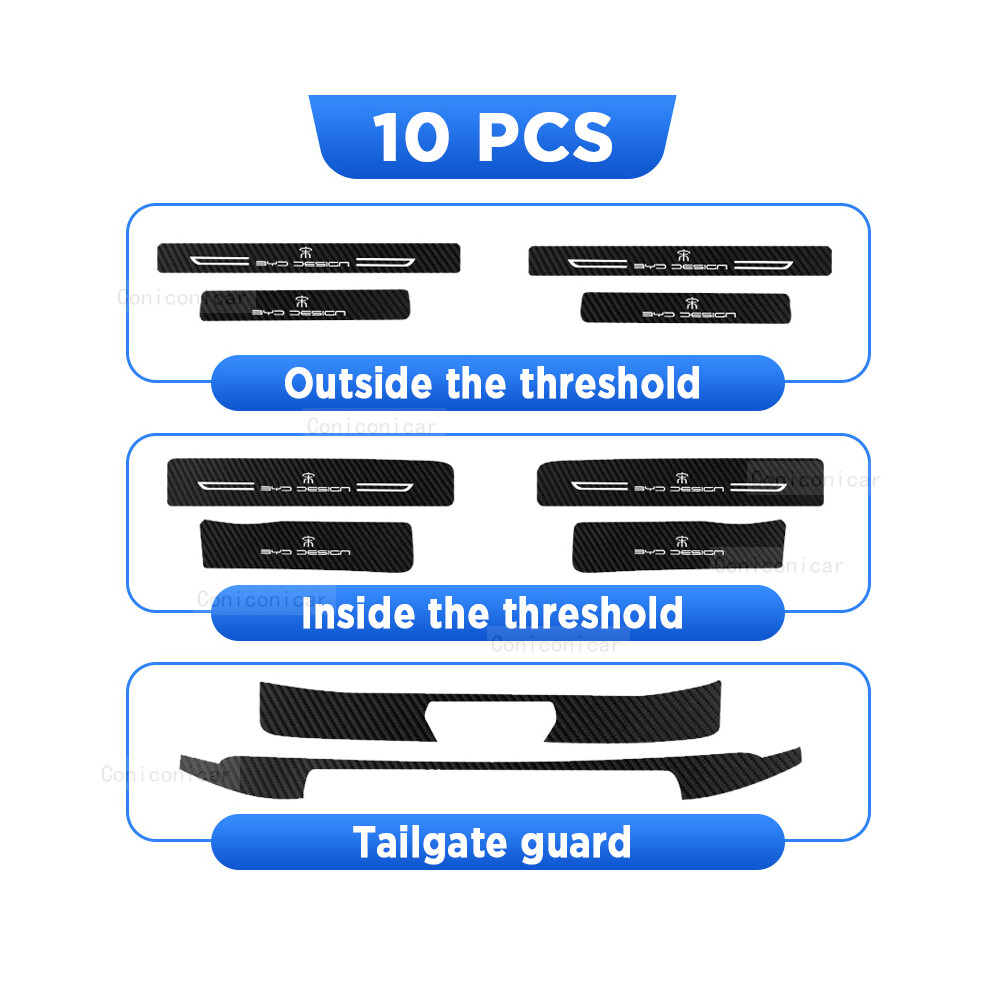 (10 Pcs) For Byd Song Plus Ev Dm 2022-2024 Auto Tailgate Guard Door Sill Pedal Carbon Fibre Texture Accessories 9008532272132