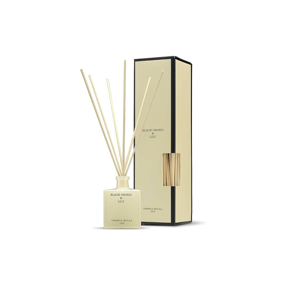 Cereria Molla Reed Diffuser - Orchid & Lily, 100Ml | Handmade In Spain | Elegant Nighttime Garden Fragrance Black