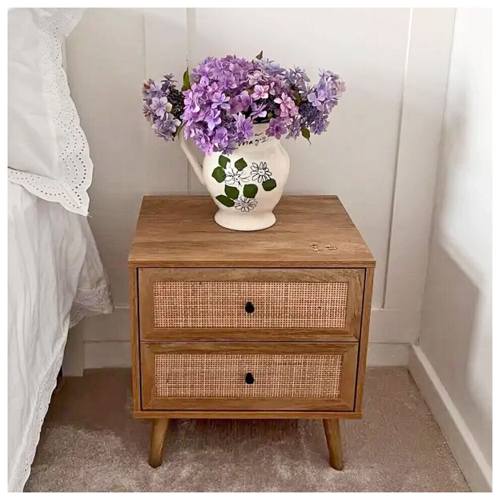 (1) Rattan 2-Drawer Scandi Leg Table Unit Furniture