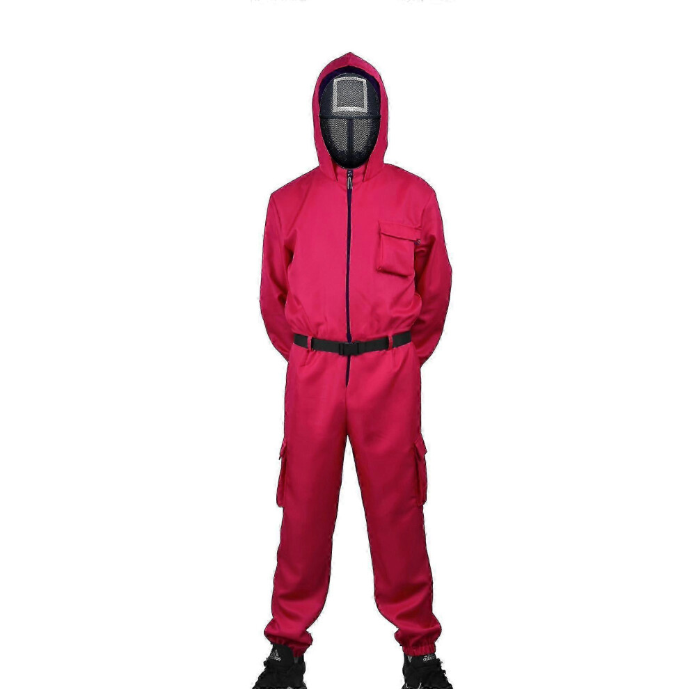 (XXL  150-160CM, with round mask) Kid Halloween Squid Game Cosplay Jumpsuit Cosplay Costume Set - SG