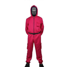 (XL 140-150CM, with triangle mask) Kid Halloween Squid Game Cosplay Jumpsuit Cosplay Costume Set - SG