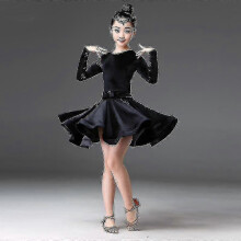 (Dress 140(136-144CM), Black 1) Latin Dance Dress