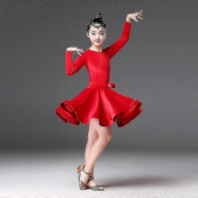 (Dress 120(116-124CM), Red 1) Latin Dance Dress