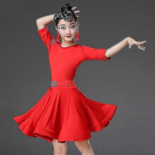 (Dress 130126-134CM), Red) Latin Dance Dress