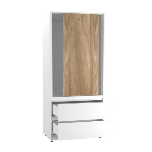 URBN Living (White Carcass with Oak Doors) 2 Sliding Doors Wardrobe 2 Drawer Clothes Cupboard 2