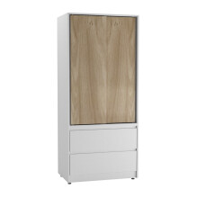 (White Carcass with Oak Doors) 2 Sliding Doors Wardrobe 2 Drawer Clothes Cupboard