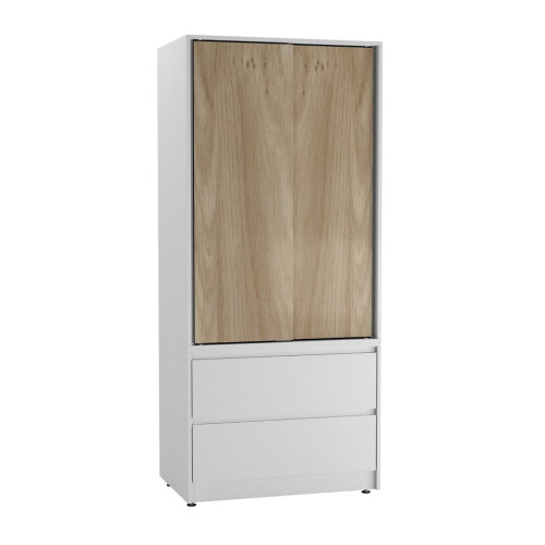 URBN Living (White Carcass with Oak Doors) 2 Sliding Doors Wardrobe 2 Drawer Clothes Cupboard
