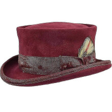 (WINE RED) Mid Crown Red Top Hat Unisex Hat Steam Punk Hat Cylinder Wool Felt Top --