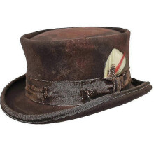 (BROWN) Mid Crown Red Top Hat Unisex Hat Steam Punk Hat Cylinder Wool Felt Top --