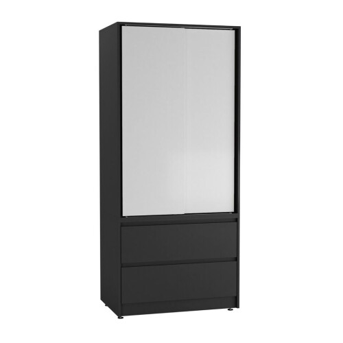 URBN Living (Black Carcass with White Doors) 2 Sliding Doors Wardrobe 2 Drawer Clothes Cupboard