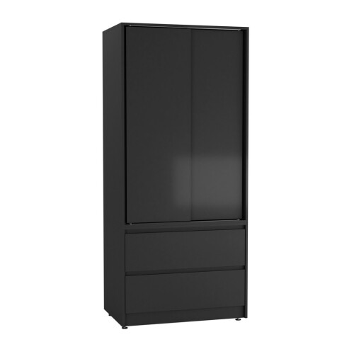 URBN Living (Black Carcass with Black Doors) 2 Sliding Doors Wardrobe 2 Drawer Clothes Cupboard 2
