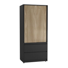 (Black Carcass with Oak Doors) 2 Sliding Doors Wardrobe 2 Drawer Clothes Cupboard