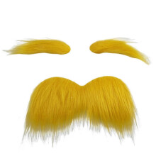 (Extra Large, 1pcs) Funny Yellow Gentleman's Mustache & Eyebrows - 3-Piece Self-Adhesive Costume Props for Masquerades, Dress-Up, and Cosplay