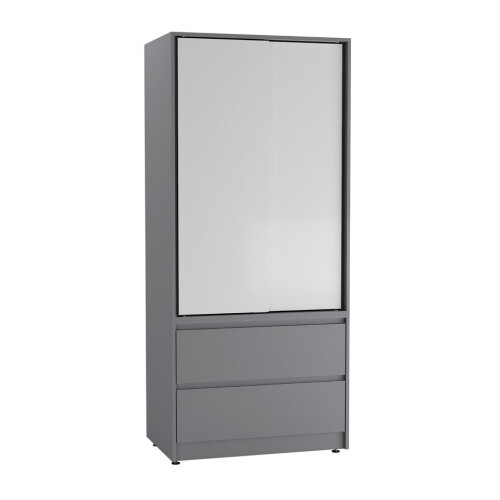 URBN Living (Grey Carcass with White Doors) 2 Sliding Doors Wardrobe 2 Drawer Clothes Cupboard 2