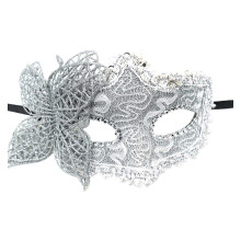 (Silver) Masquerade Face Cushion Retro Venetian Mardi Gras Women Half Face Cushion Makeup Lace Face Cushion for Parties Events