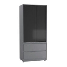 (Grey Carcass with Black Doors) 2 Sliding Doors Wardrobe 2 Drawer Clothes Cupboard