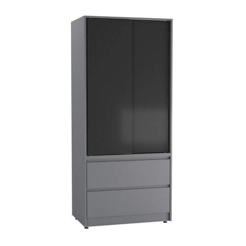 URBN Living (Grey Carcass with Black Doors) 2 Sliding Doors Wardrobe 2 Drawer Clothes Cupboard 2