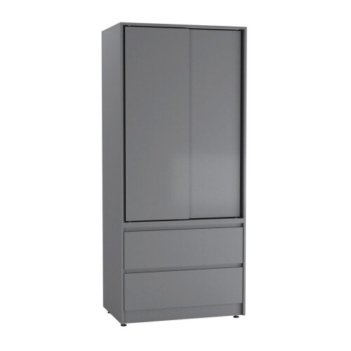 URBN Living (Grey Carcass with Grey Doors) 2 Sliding Doors Wardrobe 2 Drawer Clothes Cupboard 2
