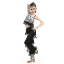 (Kids 100cm, Colour 7) Samba Tassel Latin Dancewear Costumes Girls Salsa Ballroom Fringe Trim Dance Topsamp;pants Costume Adult Ballroom Dancing Dress