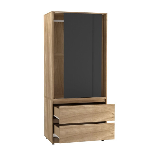 URBN Living (Oak Carcass with Black Doors) 2 Sliding Doors Wardrobe 2 Drawer Clothes Cupboard 2