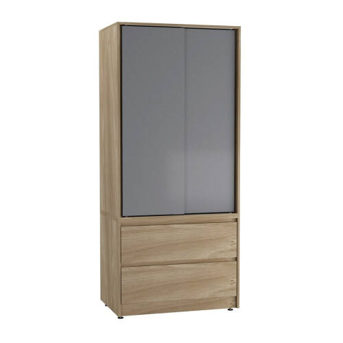 URBN Living (Oak Carcass with Grey Doors) 2 Sliding Doors Wardrobe 2 Drawer Clothes Cupboard 2