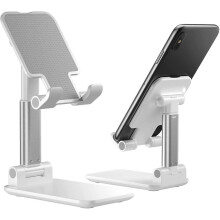 Cell Phone Stand, Foldable Portable Desktop Stand Adjustable Height And Angle Phone Holder for Desk Sturdy Aluminum Metal Stand Compatible with Smartp