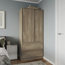 (Oak Carcass with Oak Doors) 2 Sliding Doors Wardrobe 2 Drawer Clothes Cupboard