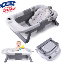 Foldable Baby Bath Tub Ergonomic with Temperature & Cushion Bath Pad + Bath Net