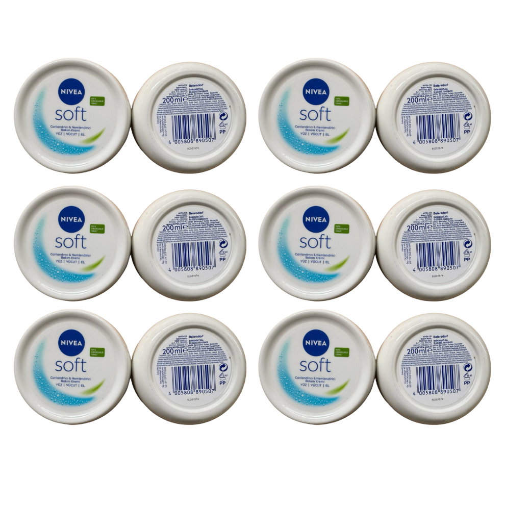 Nivea Cream 6 X 200Ml Soft Moisturising - Vitamin E & Jojoba For Face, Body & Hands
