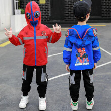 (120CM, Red) Spider Man Boys' Hooded Jacket Set Children's Reflective Windbreaker Autumn Coat Blue