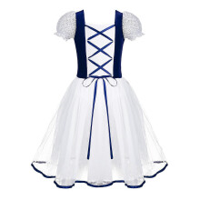 (S) Romantic Tutu Giselle Ballet Costumes Girls Child Velet Tulle Skating Dress Ballerina Bubble Short Sleeve Lace-up Summer Dress