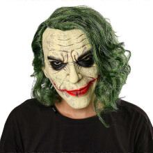 Halloween Joker Mask, Cosplay Horror Clown Latex Mask, Whith Hair Wig, for Halloween Party Costume-yellow