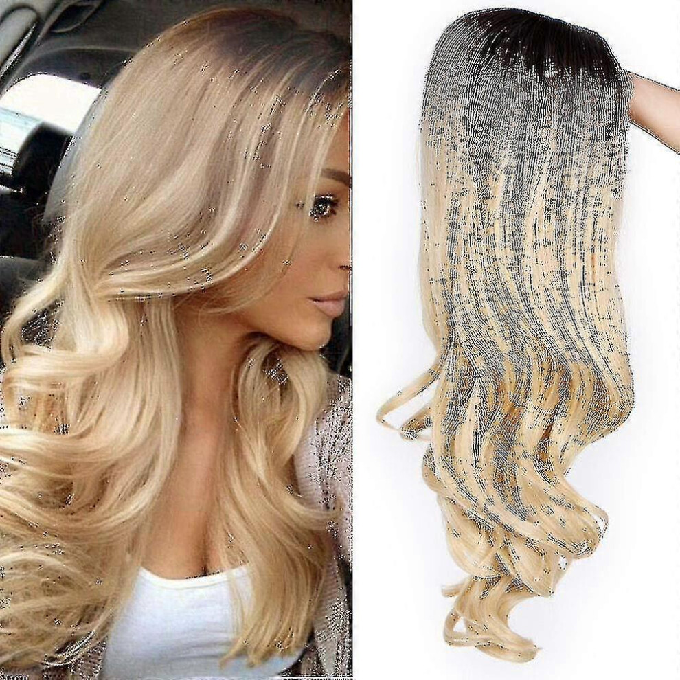 Unisex Long Curly Wig Ombre Blonde Wavy Wigs 2 Tone Blond Synthetic P