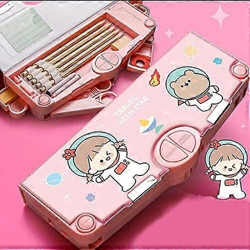 Multifunction Pencil Case, Pencil Box with 3 Compartments for Students - Cartoon Pattern 2