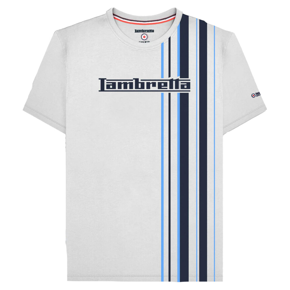 Lambretta , /Navy/Azure) Ss25 Racing Stripe T-Shirt Men's White 38In
