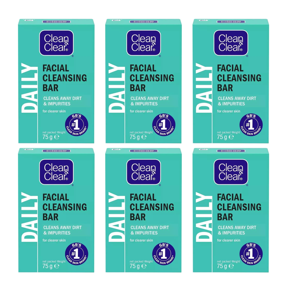 Clean & Clear 6 X 75G Facial Cleansing Bar Daily Soap